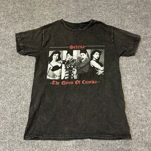 Selena T-Shirt Womens Size S Black Queen of Cumbia Graphic Faded Wash Cotton Tee